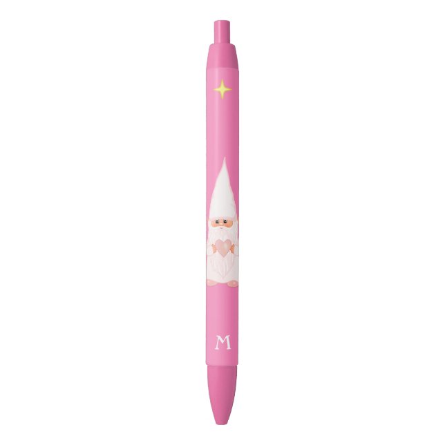 Cute Gnome Holding a Heart & Monogram Pen (Front Vertical)