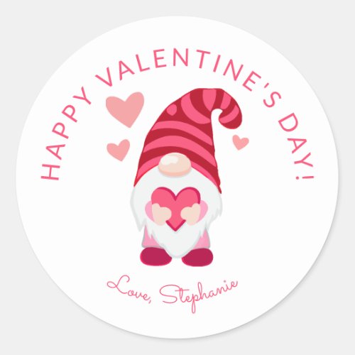 Cute Gnome Holding a Heart Valentines Day Classic Round Sticker