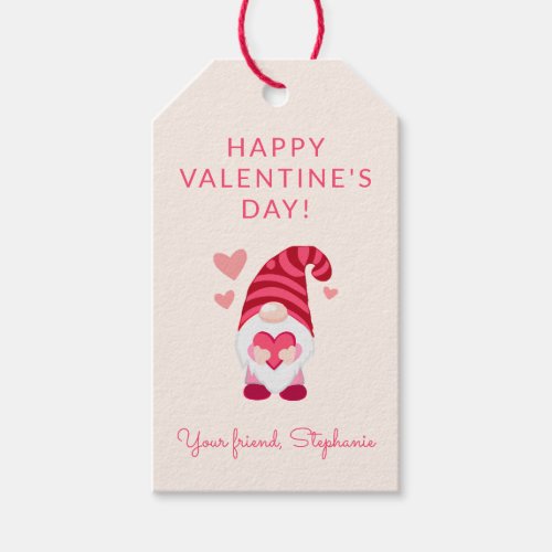 Cute Gnome Holding a Heart Valentines Day Gift Tags
