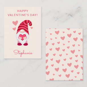 Cute Gnome Holding Heart Classroom Valentine's Day Note Card