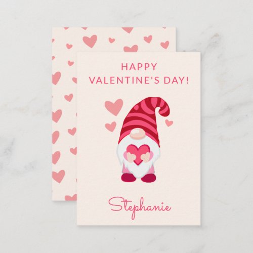 Cute Gnome Holding Heart Classroom Valentines Day Note Card