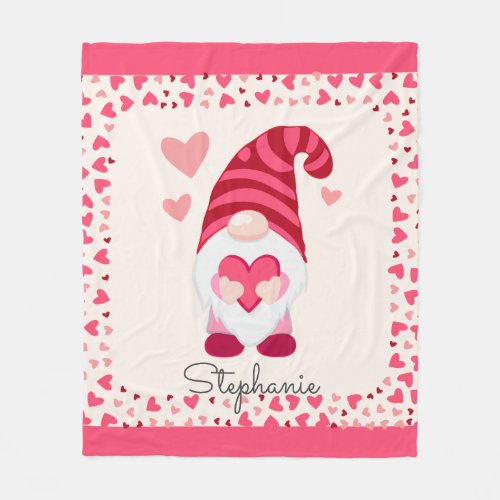Cute Gnome Holding Heart Personalized  Fleece Blanket