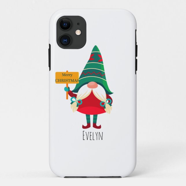 Cute Gnome Holding Placard with Greetings Case-Mate iPhone Case (Back)