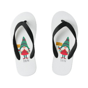 Cute Gnome Holding Placard with Greetings Kid's Flip Flops