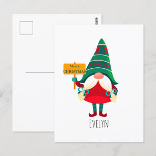 Cute Gnome Holding Placard with Greetings Postcard