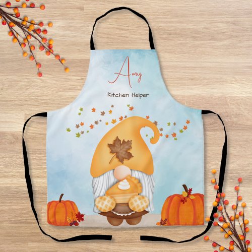 Cute Gnome Holding Pumpkin Pie Thanksgiving Apron