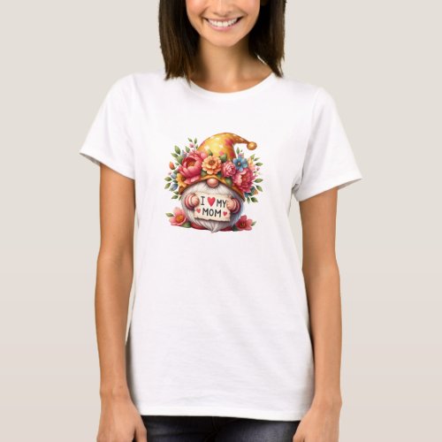 Cute gnome holding sign i love my mom spring  T_Shirt
