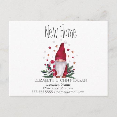 Cute Gnome Holidays New Address Announcement Postcard