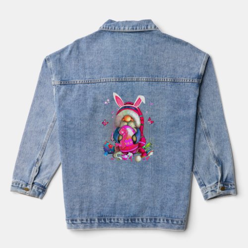 Cute Gnome Hugs Bunny Happy Easter Egg Hunting Gno Denim Jacket