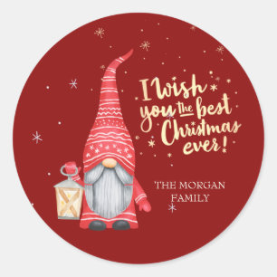 Cute Gnome,I Wish You The Best Christmas Ever Classic Round Sticker