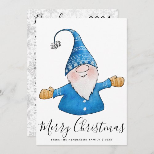Cute Gnome in Blue 2024 Calendar Merry Christmas Holiday Card