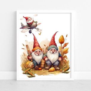 Cute Gnome In Farm Poster