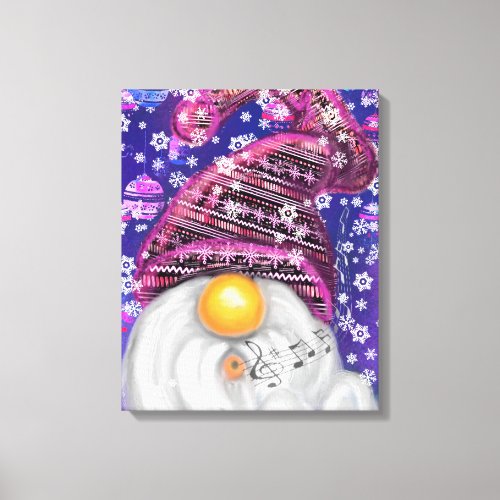 Cute Gnome In Purple Hat Sings A Christmas Song   Canvas Print