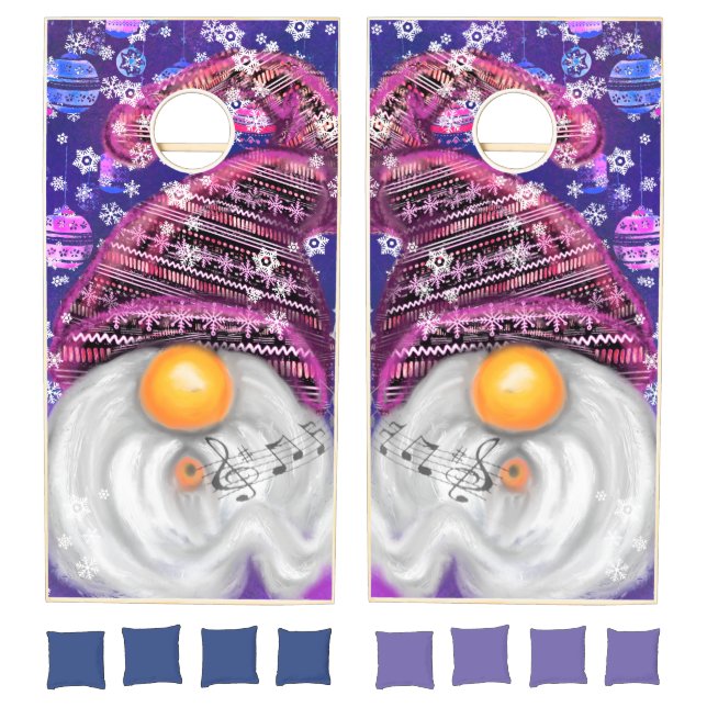 Cute Gnome In Purple Hat Sings A Christmas Song Cornhole Set (Set)