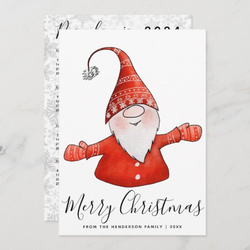 Cute Gnome in Red 2024 Calendar Merry Christmas Holiday Card