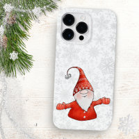 Cute Gnome in Red Christmas Snowflakes