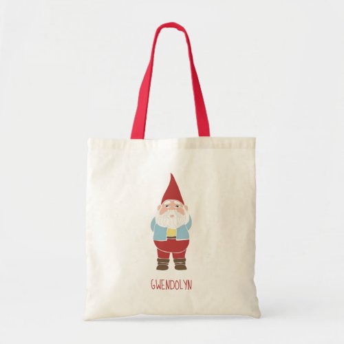 Cute Gnome in Red Pointed Hat Personalized Tote Bag