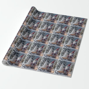 Cute gnome in Santa clothes with a sled Wrapping Paper