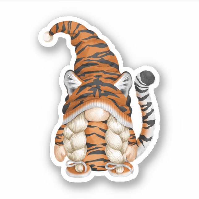 Cute Gnome In Tiger Costume And Tiger Mom. Perfect Sticker (Front)