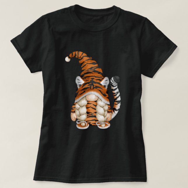 Cute Gnome In Tiger Costume And Tiger Mom. Perfect T-Shirt (Design Front)
