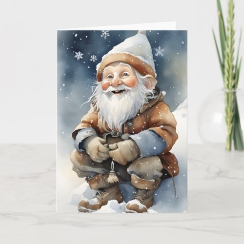 Cute Gnome In Winter Snow Blank Folded Greeting  Card