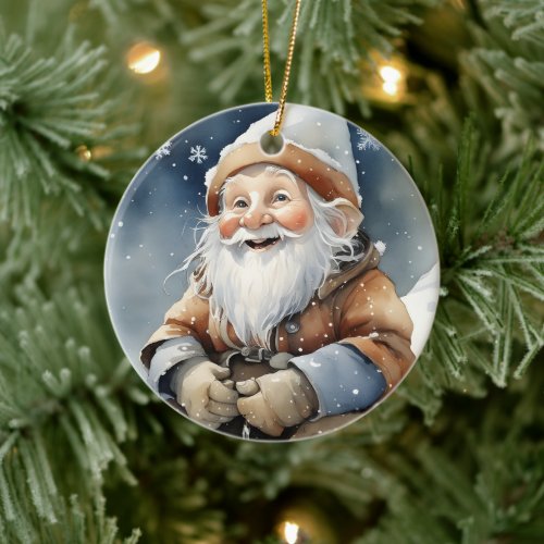 Cute Gnome In Winter Snow Ceramic Ornament