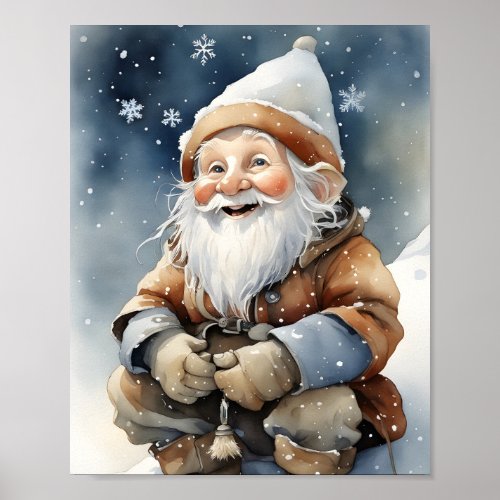 Cute Gnome In Winter Snow Poster