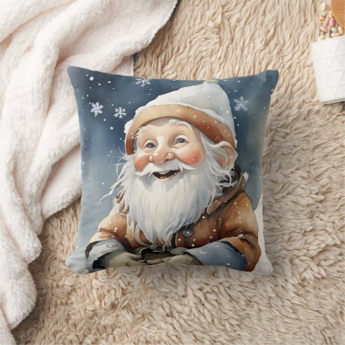 Cute Gnome In Winter Snow Throw Pillow