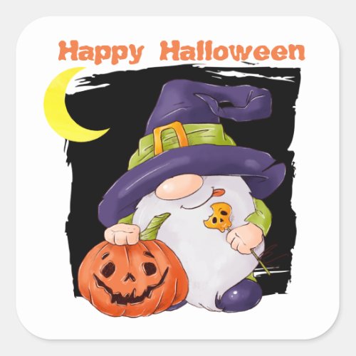 Cute Gnome Jack o Lantern Kids Halloween  Square Sticker