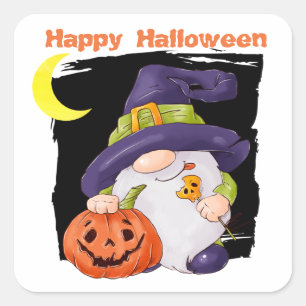 Cute Gnome Jack o' Lantern Kids Halloween Square Sticker