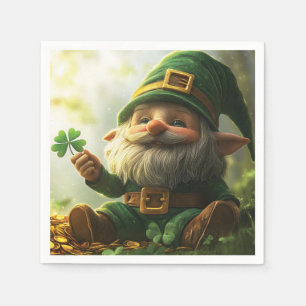 Cute gnome leprechaun with shamrocks and clovers napkins