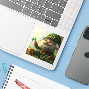 Cute gnome leprechaun with shamrocks and clovers sticker