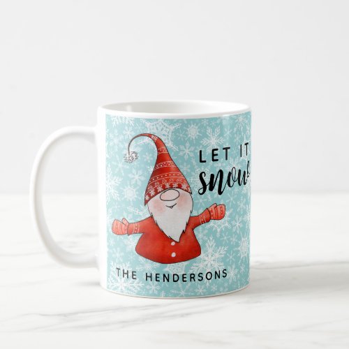 Cute Gnome Let it Snow Teal Coastal Christmas Coffee Mug