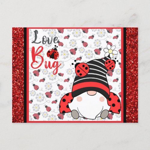 Cute Gnome Love Bug Ladybug Valentines Day Postcard