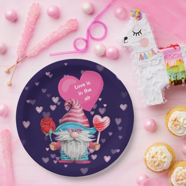 Cute Gnome Love is in the Air  Paper Plates (Party)