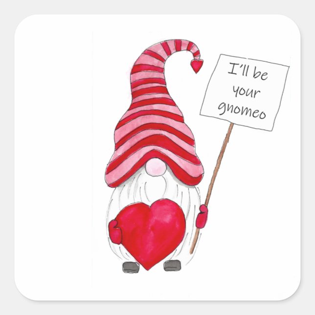 Cute Gnome Love Valentine Square Sticker (Front)