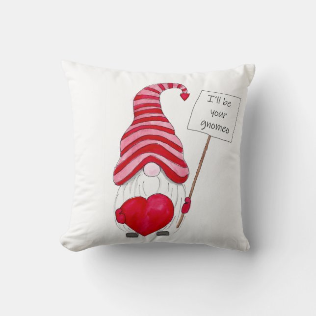 Cute Gnome Love Valentine Throw Pillow (Front)