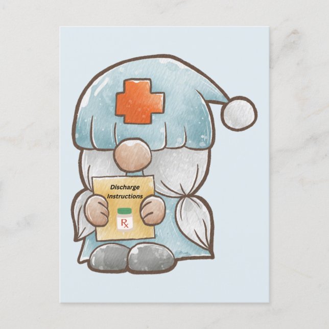 Cute Gnome Medical Nurse Get Well Postcard (Front)