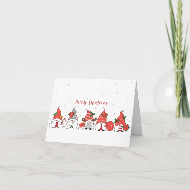Cute Gnome Merry Christmas Card, Editable Text Holiday Card (Front)
