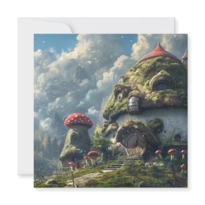 Cute gnome ,mushroom house  holiday card