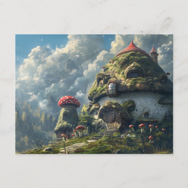 Cute gnome ,mushroom house  holiday postcard (Front)