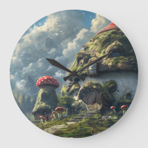 Cute gnome ,mushroom house  large clock