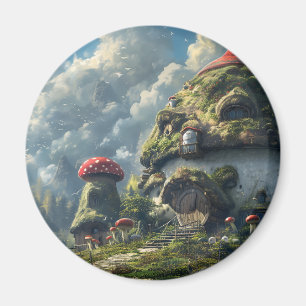 Cute gnome ,mushroom house  magnet