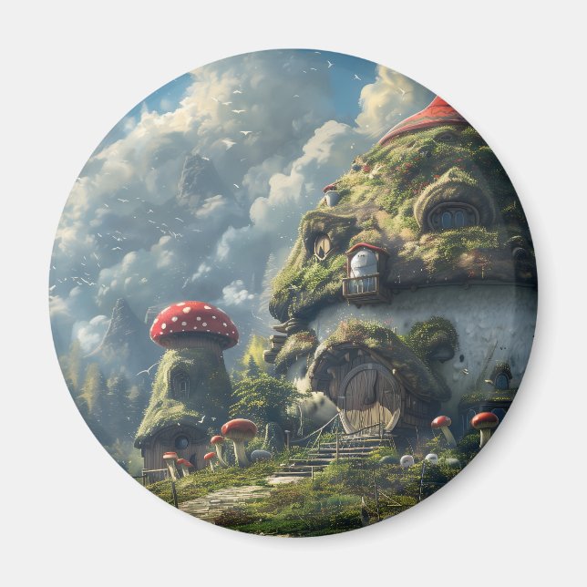Cute gnome ,mushroom house  magnet (Front)