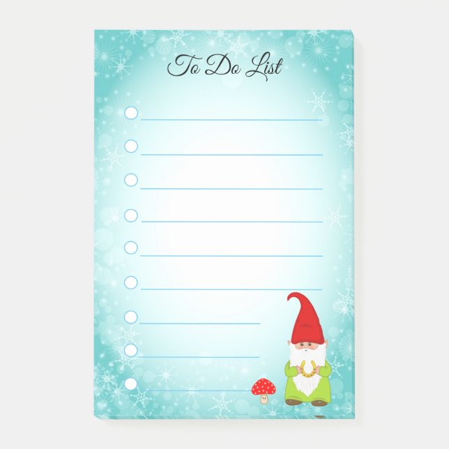 Cute gnome on turquoise & white lined note (Front)