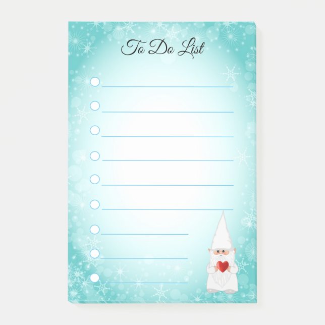 Cute gnome on turquoise & white lined note (Front)