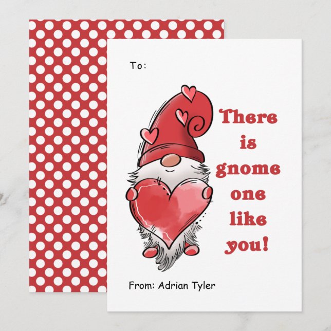 Cute Gnome One Like You Classroom Valentines Day   Holiday Card (Front/Back)