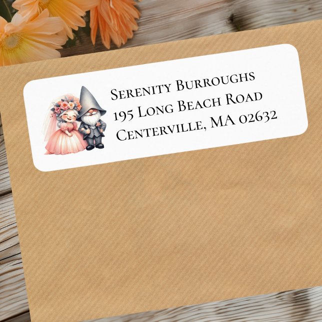 Cute Gnome Orange Wedding Address  Label (Creator Uploaded)