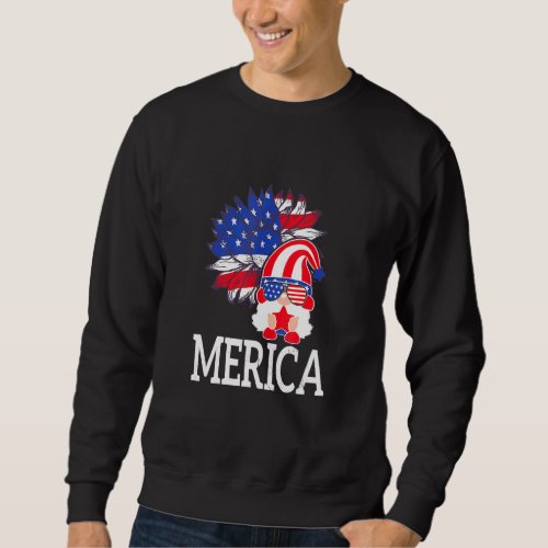 Cute Gnome Patriotic Sunflower American Usa Flag 4 Sweatshirt