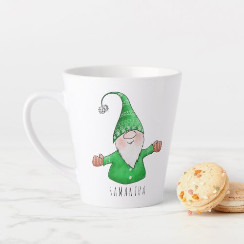 Cute Gnome Personalized Green Christmas Latte Mug